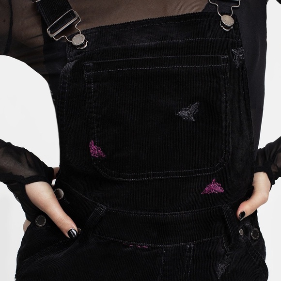 Disturbia Black Styx Moth Embroidered Corduroy Balloon Leg Overalls 26 - Picture 2 of 9